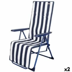 Tumbona Aktive Blanco Azul Marino Reclinable A Rayas 147 X 70 X 48 Cm (2 Unidades)