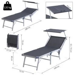 Outsunny Tumbona Plegable Y Reclinable De Aluminio Con Toldo Incorporado Para Piscina Jardín Terraza Exterior Carga 120 Kg 169x72x55/72cm Gris -OUTSUNNY TIENDA 7e1893588bb27d4f3bc8fabb0a521adcdd76a4bf 3c8d4dcad28e45048c06bff9efc296da