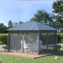 Outsunny Cenador De Jardín 4x3 M Aluminio Pabellón Para Exterior Con Techo De Policarbonato Y 4 Mosquiteras Laterales Con Cremalleras Para Fiestas Eventos Gris -OUTSUNNY TIENDA 7e6cc48a1192fcff4e0f62ed0fb2c7b1327c8328 441867c1f31c4cf58eaca8d719aba609