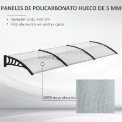 Outsunny Tejadillo De Protección 303x96 Cm Marquesina Exterior Para Puertas Y Ventanas Contra Sol Y Lluvia Con Soporte De Aleación De Aluminio PP Policarbonato Transparente -OUTSUNNY TIENDA 7e7a8b9a5779ed20c0e3ad11e440ed58a413657c 1f0f0a48e8cc416ea1ee2276100b7779