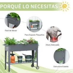 Outsunny Huerto Urbano Jardinera Elevada De Metal Cama De Jardín Con Ruedas Asa Lateral Y Estante Inferior Para Cultivo Plantas Hortalizas Flores 104x39x80 Cm Gris -OUTSUNNY TIENDA 7e9d7b855ce74aca8a7bfd23113709a6a6011f6b 591535ad6f8c43259e1329d00dec4de8