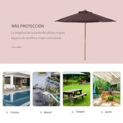 Outsunny Sombrilla Parasol De Madera Ø250x230cm Para Exterior Con 6 Varillas Sistema De Cuerda Con Fijación Desmontable Portátil Fácil De Guardar Y Transportar Café -OUTSUNNY TIENDA 7ed271d8b6e020f67cdc47f972adf60240292baa c038002548744a668431e868515c303c