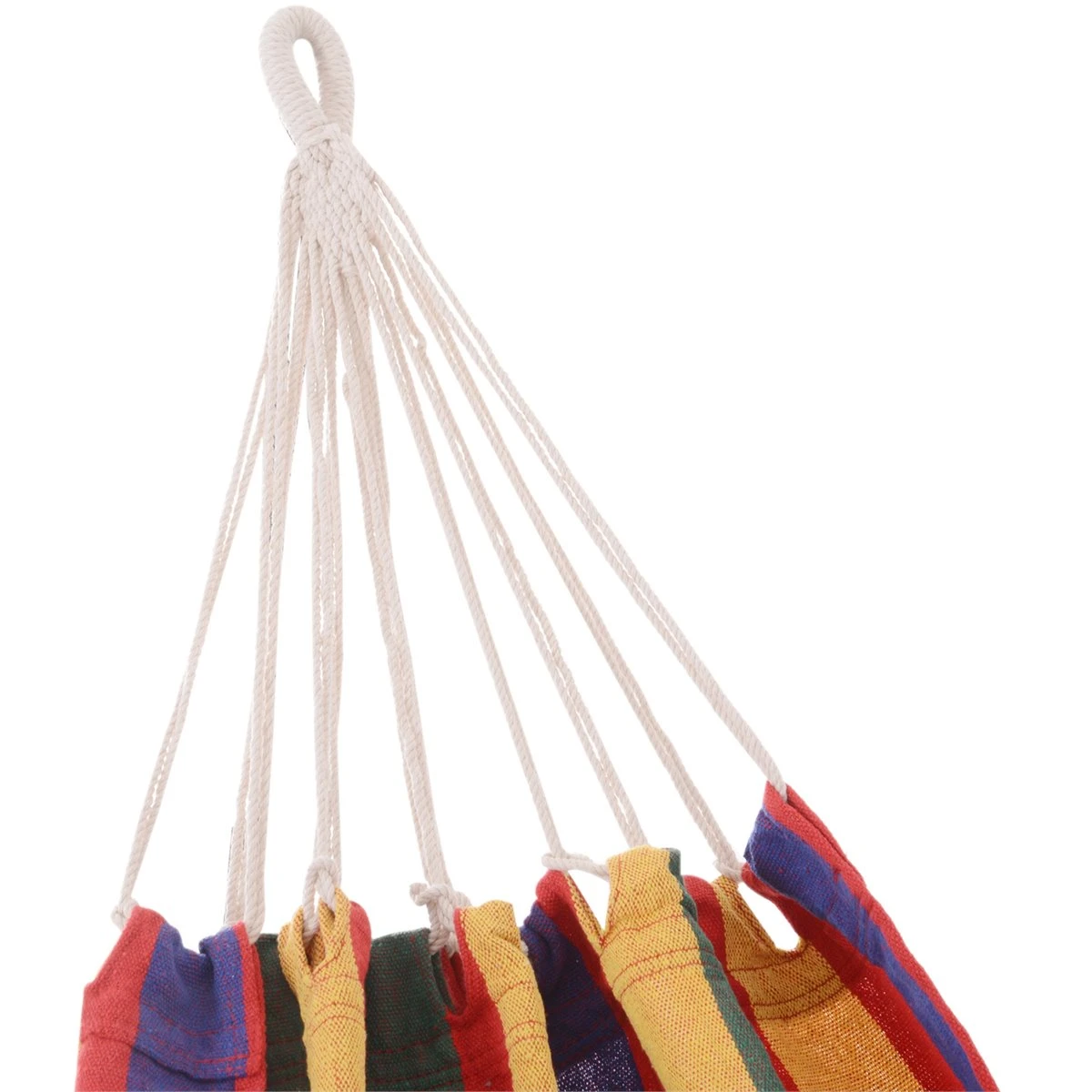 Outsunny Hamaca De Algodón Para Jardín 200x100 Cm Hamaca Colgante Portátil Carga Máx. 120 Kg Para Acampar Piscina Camping Rayas Multicolor 11 Outsunny Hamaca De Algodón Para Jardín 200x100 Cm Hamaca Colgante Portátil Carga Máx. 120 Kg Para Acampar Piscina Camping Rayas Multicolor - Imagen 9
