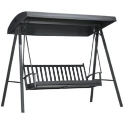 Outsunny Columpio De Jardín De 3 Plazas Silla Balancín Con Toldo Inclinable Cojín Extraíble Y Marco De Acero Para Terraza Piscina Patio Carga 360 Kg 210x128x184 Cm Gris Oscuro