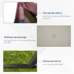 Outsunny Cenador De Jardín 3x3 M Pabellón Para Exterior Con Doble Techo De Ventilación Y Marco De Acero Protección Solar Para Fiestas Eventos Patio Al Aire Libre Beige -OUTSUNNY TIENDA 833237dba230d3ff392ab3ac8602ac8abe6f6aa5 283f61369947443e8ae2ea750dd8c9b7
