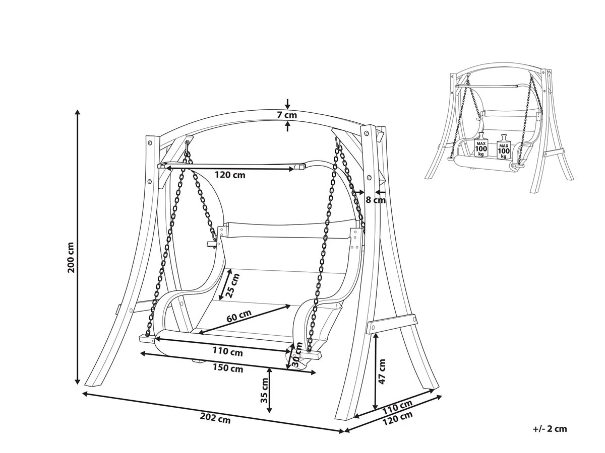 Columpio De Madera De Alerce Oscura/beige Crema APRILIA 5 Columpio De Madera De Alerce Oscura/beige Crema APRILIA - Imagen 3