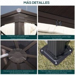 Outsunny Cenador Para Jardín 3x3 M Alumnio Pabellón Para Exterior Con Techo De Policarbonato Anti-UV Y 4 Mosquiteras Laterales Con Cremalleras Para Fiestas Eventos Beige -OUTSUNNY TIENDA 85031d105f69bba7d09c7741f0ffffb060841f42 2d9995ebe1d34f41be07ed1aec41c9c9