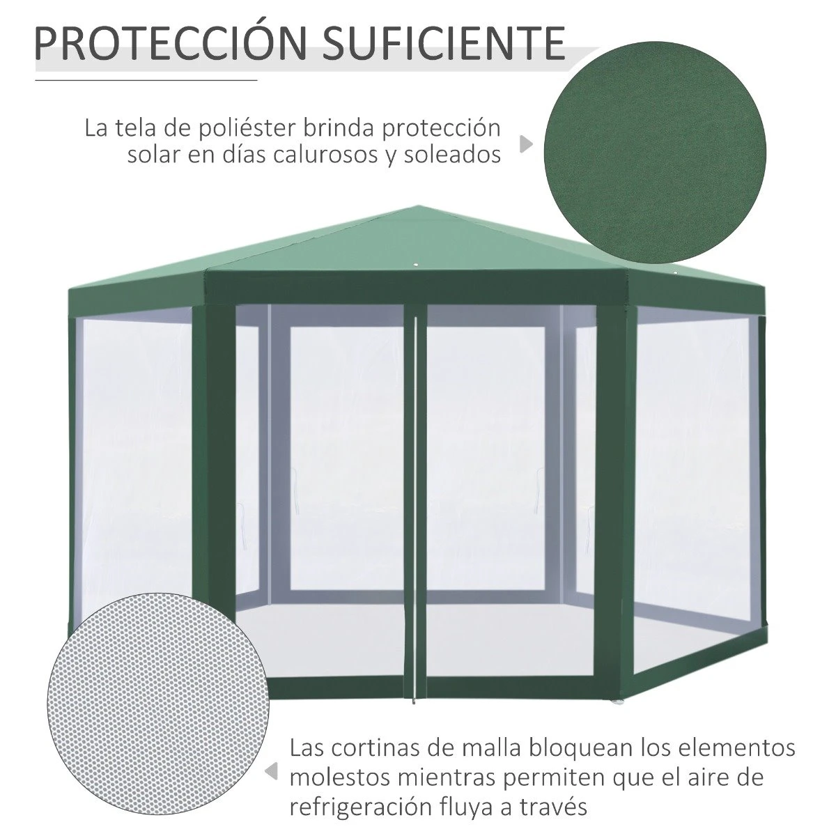 Outsunny Carpa Gazebo Tipo Cenador Hexagonal Con Mosquitera Para Jardín Y Terraza Ø1,97 M Material De Poliéster Repelente Al Agua (Verde) 7 Outsunny Carpa Gazebo Tipo Cenador Hexagonal Con Mosquitera Para Jardín Y Terraza Ø1,97 M Material De Poliéster Repelente Al Agua (Verde) - Imagen 5