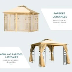 Outsunny Cenador De Jardín 300x300x280 Cm Carpas Para Exterior Grandes Doble Techo Con Mosquitera Y Piquetas Para El Suelo Fácil De Drenar Poliéster Acero Beige -OUTSUNNY TIENDA 85f44e71513bee6ada88e4b286a7fe78bac1cc50 89f838bc405e4dc5afc48a5ed46bbe9d
