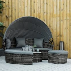 Outsunny Isla De Ratán Modular Para Exterior 5 Piezas Tumbona Redonda Con Toldo Plegable Cojines Extraíbles Lavables Y 3 Almohadas Marco De Metal 175x180x147 Cm Gris -OUTSUNNY TIENDA 8717778121a06be57fbb2411a71bc0e2661b725d 777d70e2cbaf45498a5dad7bb637db3a