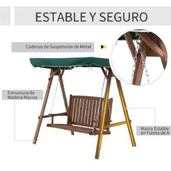 Outsunny Banco Columpio De Jardín De Madera Con Dosel Verde 160x120x165 Cm Carga 227 Kg Balancín Para Patio Jardín Terraza Exterior Protección Solar Marrón -OUTSUNNY TIENDA 880dde4a5e5eddbfe903daf9e50f23899744bd2b a9813365ff704e39ad218faa3ff4623e