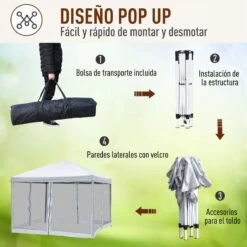Outsunny Carpa Plegable 3x3m Paredes De Mosquitera Extraíbles Con Cremallera 4 Orificios De Drenaje Tela Oxford 420D Para Jardín Fiestas Blanco -OUTSUNNY TIENDA 89f192c2f960ee7f1404bd603741ce08898126ff cfccbf14c4b84d0fb3bc19ef22694e20