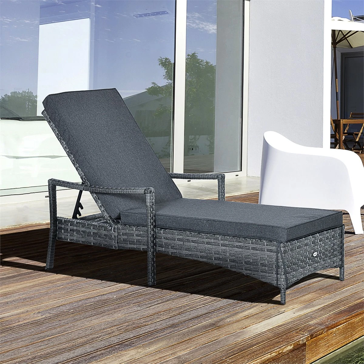 Outsunny Tumbona De Ratán De Jardín Chaise Longue Con Respaldo Ajustable En 4 Posiciones Cojines Acolchados Y Desenfundables Para Terraza Patio Exterior 192x62,5x58-95 Cm Gris 4 Outsunny Tumbona De Ratán De Jardín Chaise Longue Con Respaldo Ajustable En 4 Posiciones Cojines Acolchados Y Desenfundables Para Terraza Patio Exterior 192x62,5x58-95 Cm Gris - Imagen 2