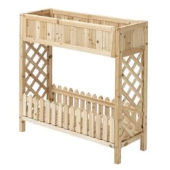 Outsunny Huerto Urbano Elevado De Madera 90x30x90 Cm Mesa De Cultivo De Jardín Con Estante Inferior Seto Decorativo Y 4 Orificios De Drenaje Para Plantas Macetas Flores Natural -OUTSUNNY TIENDA 8ae158adfed53fa107c1fdf15b1cc4cab6763fac ee301f3867ca4e86afd65550e28707cc