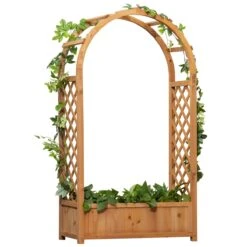 Outsunny Jardinera Enrejado Con Arco Macetero Con Soporte Para Trepadoras Cultivos Plantas Flores Decoración En Jardín Terraza Balcón 83x36x152 Cm Natural