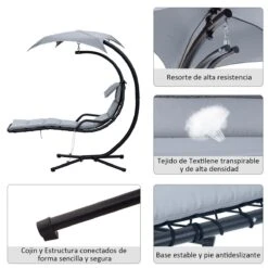 Outsunny Tumbona Colgante Con Sombrilla Protección UV Hamaca Sillón Con Toldo Estructura Estable Cuerda Antivuelco Y Forma Ergonómico Para Jardín Patio Terraza Metal 190x110x190 Cm Gris -OUTSUNNY TIENDA 8ca246b365e9f9a8671f3d619421557e63382b98 1a068546359543d29b538c51ca539687