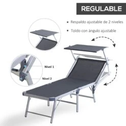 Outsunny Tumbona Plegable Y Reclinable De Aluminio Con Toldo Incorporado Para Piscina Jardín Terraza Exterior Carga 120 Kg 169x72x55/72cm Gris -OUTSUNNY TIENDA 8f0f4adf1dbd0bf0736312e82ed3b2089e4defa0 37fdc8561dec468d9e42e3f8d8d12bc9