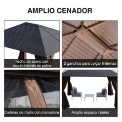 Outsunny Cenador De Jardín 300x365 Cm Marco De Aluminio Con Cortinas De Doble Capa Y Techo Metálico Para Reunión Familar Fiestas Bodas Negro Y Marrón -OUTSUNNY TIENDA 8f2668a309a9c709f3642a6273b4f186333cb698 bf71351998c94abe9d3e4eacf75664bb