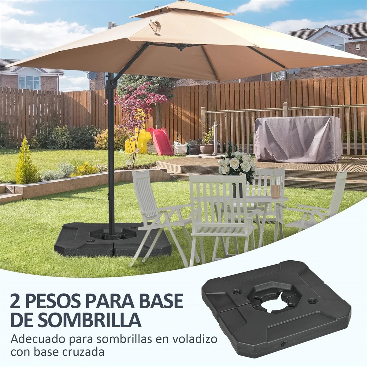 Outsunny 2 Pesos Para Base De Sombrilla Rellenable De Arena 110 Kg O Agua 70 Kg Para Base Cruzada De Parasol Sombrilla Cantilever Para Jardín Terraza Exterior 88,5x88,5x12 Cm Negro 6 Outsunny 2 Pesos Para Base De Sombrilla Rellenable De Arena 110 Kg O Agua 70 Kg Para Base Cruzada De Parasol Sombrilla Cantilever Para Jardín Terraza Exterior 88,5x88,5x12 Cm Negro - Imagen 4