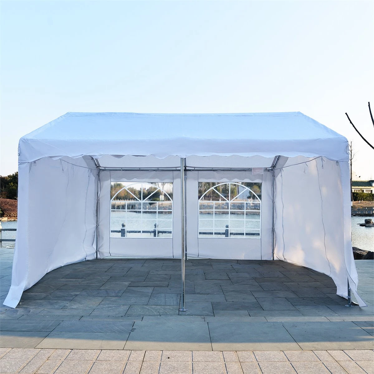 Outsunny Carpa De Jardín Cochera Gazebo 4x4m Pergola Cenador Pabellón 4 Paneles Laterales 4 Ventanas Para Fiesta Eventos Bodas Acero PE Blanco 6 Outsunny Carpa De Jardín Cochera Gazebo 4x4m Pergola Cenador Pabellón 4 Paneles Laterales 4 Ventanas Para Fiesta Eventos Bodas Acero PE Blanco - Imagen 4