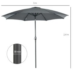 Outsunny Sombrilla De Jardín Ø300x240 Cm Parasol De Terraza Con Manivela Techo Inclinable Y 8 Varillas De Metal Para Patio Balcón Exterior Gris -OUTSUNNY TIENDA 906aa37ede18f273c03de6c9691d92b29eda54fe 783cfad3aca04d828e454a2be4705724
