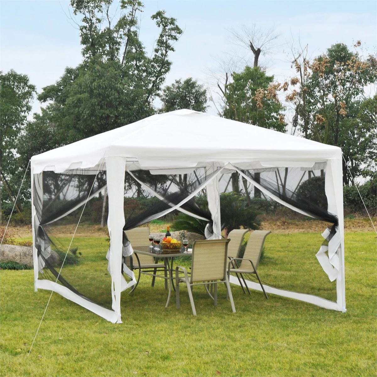 Outsunny Carpa 4x3 M Cenador De Jardín Con Mosquiteras Laterales Doble Techo Y Puertas Con Cremallera Para Exterior Blanco Y Negro 4 Outsunny Carpa 4x3 M Cenador De Jardín Con Mosquiteras Laterales Doble Techo Y Puertas Con Cremallera Para Exterior Blanco Y Negro - Imagen 2