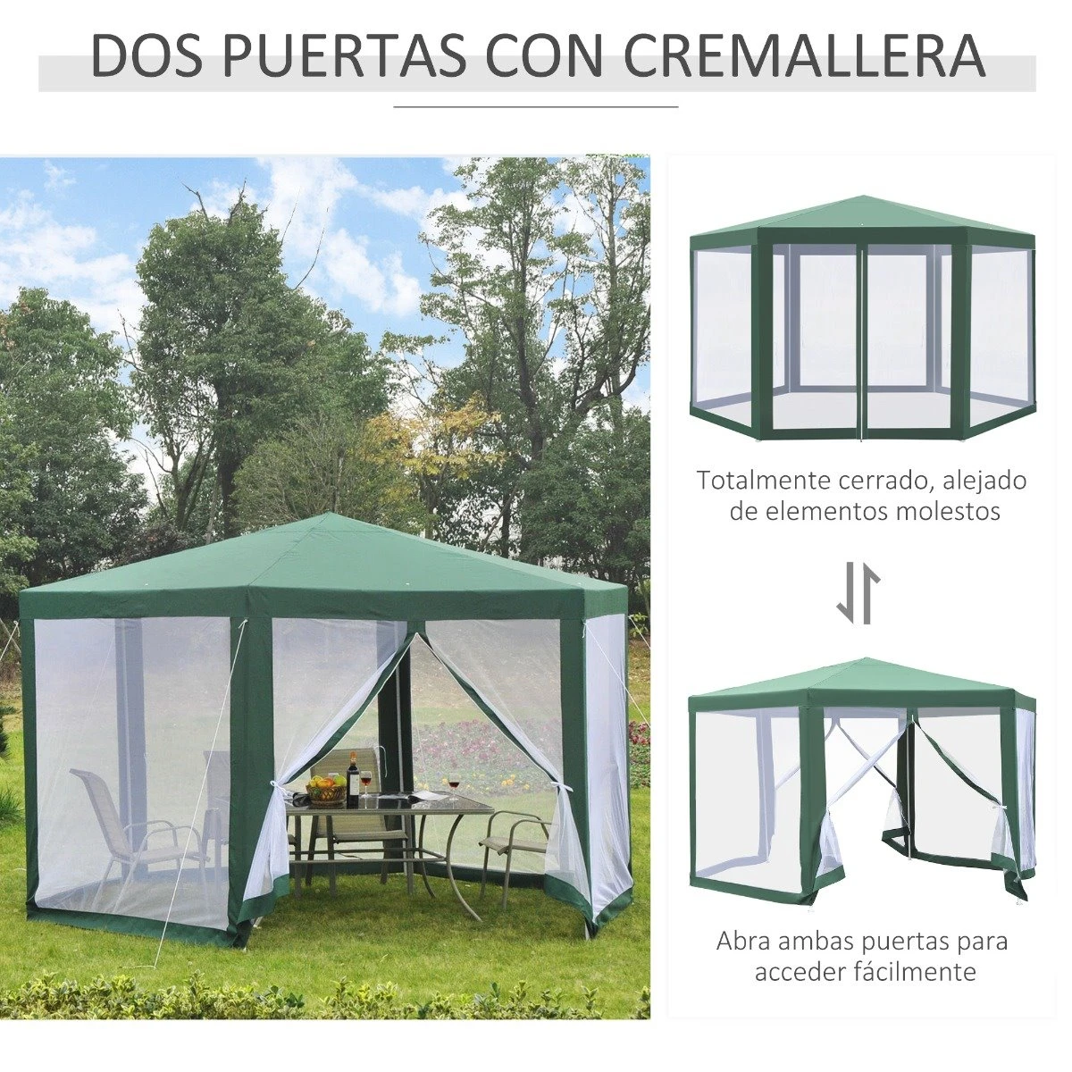 Outsunny Carpa Gazebo Tipo Cenador Hexagonal Con Mosquitera Para Jardín Y Terraza Ø1,97 M Material De Poliéster Repelente Al Agua (Verde) 6 Outsunny Carpa Gazebo Tipo Cenador Hexagonal Con Mosquitera Para Jardín Y Terraza Ø1,97 M Material De Poliéster Repelente Al Agua (Verde) - Imagen 4