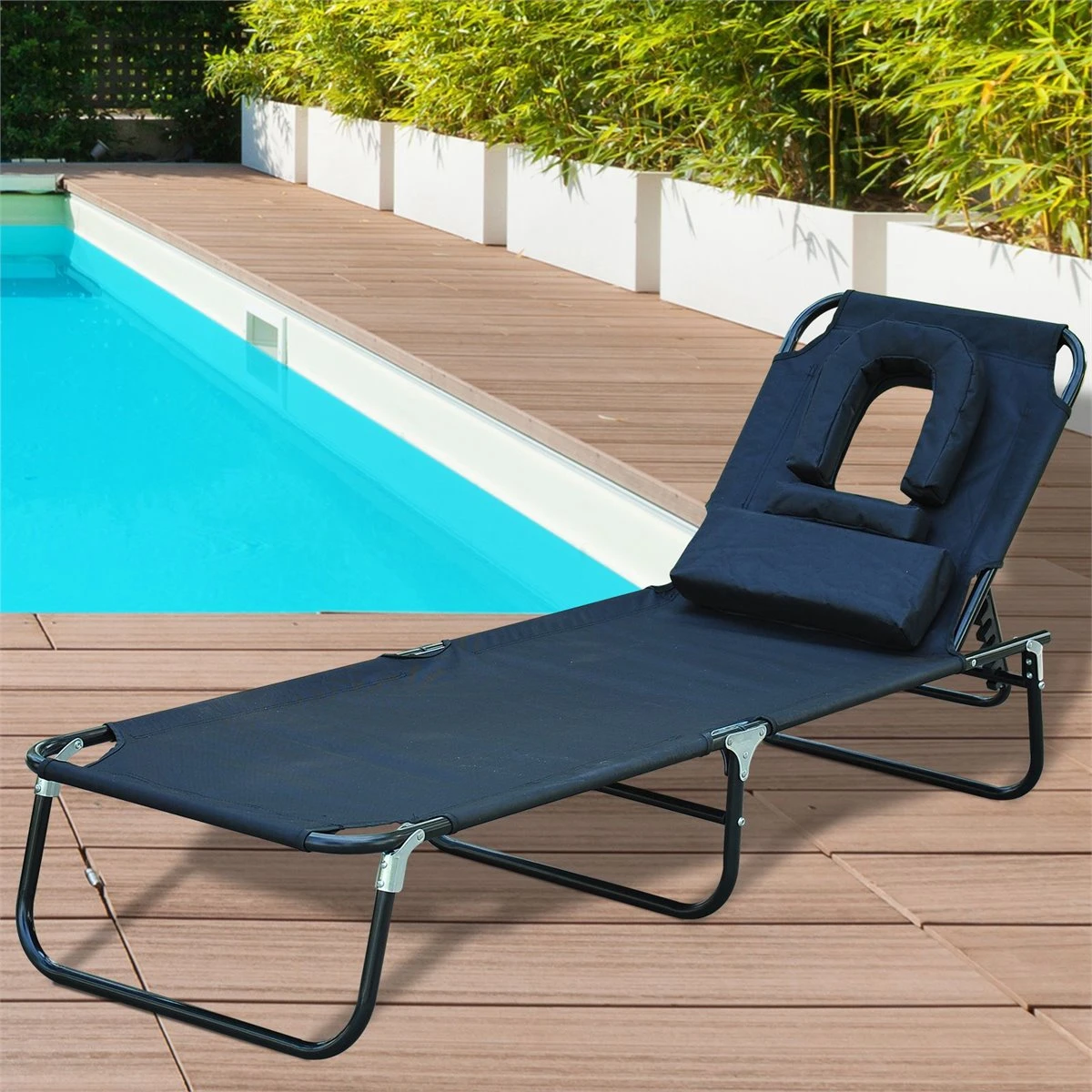 Outsunny Tumbona Plegable Con Respaldo Ajustable En 4 Posiciones Tumbona De Jardín Con Almohada Marco De Acero Y Tela Oxford Para Camping Playa Terraza 190x56x28 Cm Negro 3 Outsunny Tumbona Plegable Con Respaldo Ajustable En 4 Posiciones Tumbona De Jardín Con Almohada Marco De Acero Y Tela Oxford Para Camping Playa Terraza 190x56x28 Cm Negro - Imagen 2