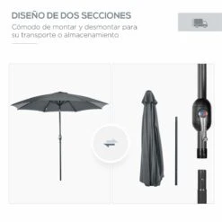 Outsunny Sombrilla De Jardín Ø300x240 Cm Parasol De Terraza Con Manivela Techo Inclinable Y 8 Varillas De Metal Para Patio Balcón Exterior Gris -OUTSUNNY TIENDA 9618cb7829760e7e042daa11a14350902d1b13ff 636b7b0129e24c81923d9afee5a7859f