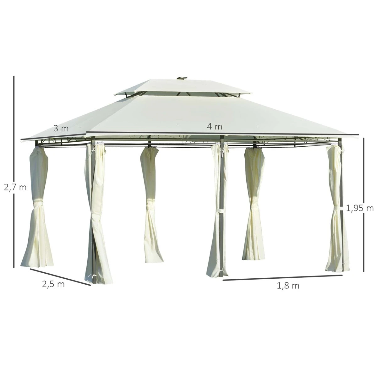 Outsunny Carpa De Jardín 4x3 M Cenador Con Doble Techo 6 Cortinas Laterales Luz LED Con Panel Solar Para Patio Terraza Color Crema 5 Outsunny Carpa De Jardín 4x3 M Cenador Con Doble Techo 6 Cortinas Laterales Luz LED Con Panel Solar Para Patio Terraza Color Crema - Imagen 3