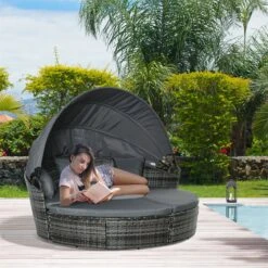 Outsunny Isla De Ratán Modular Para Exterior 5 Piezas Tumbona Redonda Con Toldo Plegable Cojines Extraíbles Lavables Y 3 Almohadas Marco De Metal 175x180x147 Cm Gris -OUTSUNNY TIENDA 989df98acc2e392a8f3396d4ff52fc65e67d8cdb 08823759aa5d46b9b9e201348d7e29eb