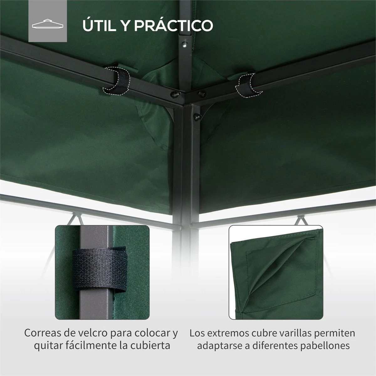 Outsunny Techo De Repuesto 2,98x2,95m Para Cenador De Jardín Cubierta De Repuesto De Gazebo Pabellón Exterior Con 8 Orificios De Drenaje Y Ventilación Verde 7 Outsunny Techo De Repuesto 2,98x2,95m Para Cenador De Jardín Cubierta De Repuesto De Gazebo Pabellón Exterior Con 8 Orificios De Drenaje Y Ventilación Verde - Imagen 5