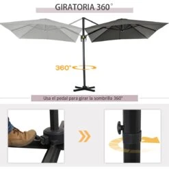 Outsunny Sombrilla De Jardín De Aluminio 245x245x245 Cm Parasol Excéntrico Con Manivela Giratorio 360° Inclinación De 5 Niveles Tela Desmontable Y Ventilación Para Patio Terraza Gris -OUTSUNNY TIENDA 999e0b3239c8bd96675a5a284d77e9238a72a2ef 34eb0ea68ba146d0b63a95de5f80ca93