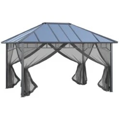 Outsunny Cenador De Jardín 4x3 M Aluminio Pabellón Para Exterior Con Techo De Policarbonato Y 4 Mosquiteras Laterales Con Cremalleras Para Fiestas Eventos Gris