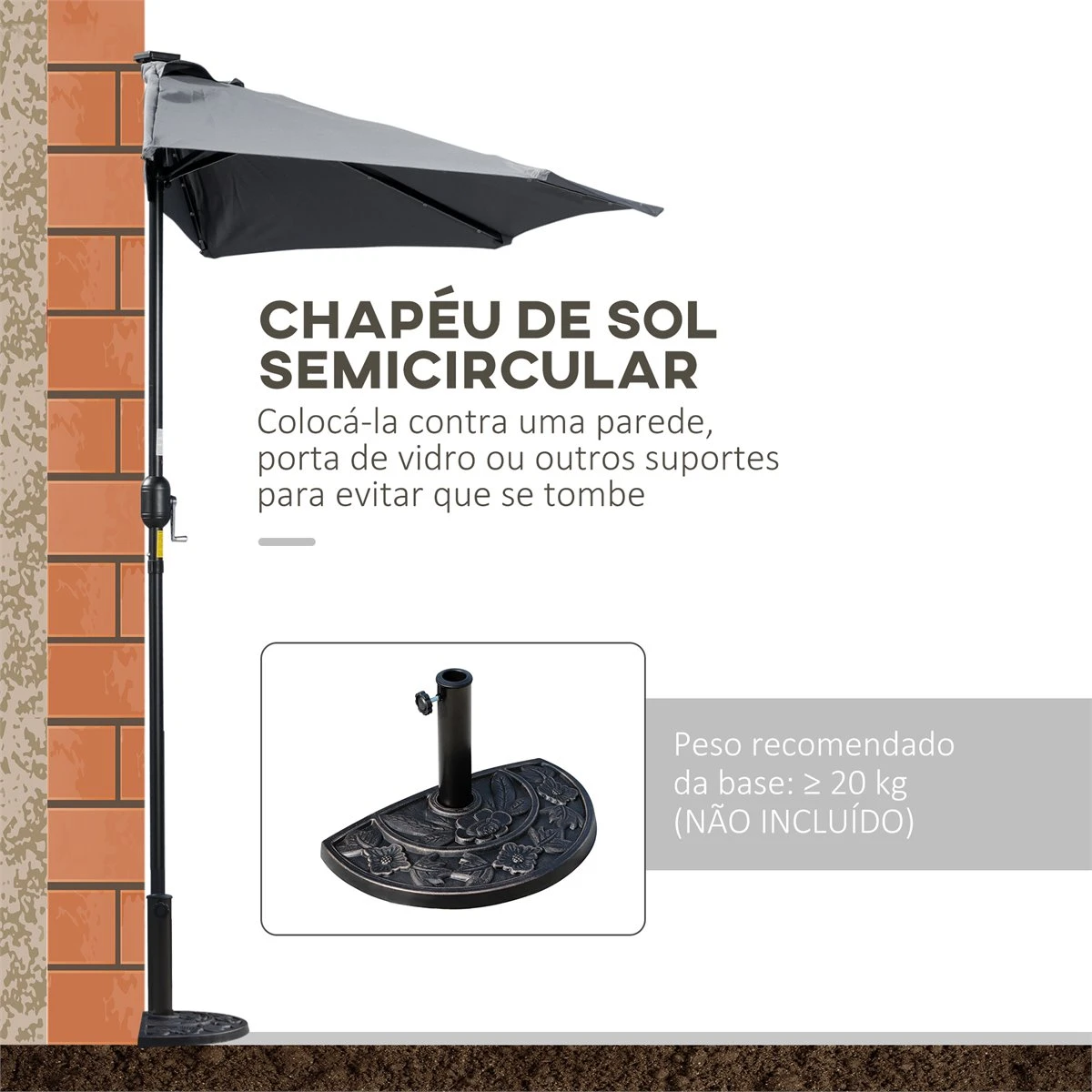 Outsunny Sombrilla Semicircular Con 24 Luces LED Solar 270x135x240 Cm Parasol De Jardín Con Manivela Techo De Ventilación Para Pared Terraza Gris 6 Outsunny Sombrilla Semicircular Con 24 Luces LED Solar 270x135x240 Cm Parasol De Jardín Con Manivela Techo De Ventilación Para Pared Terraza Gris - Imagen 4