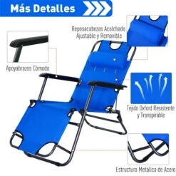 Outsunny Tumbona Reclinable Y Plegable Con Respaldo Ajustable Reposabrazos Almohada Y Reposapiés Para Jardín Terraza Carga 136 Kg 153x60x29 Cm Azul -OUTSUNNY TIENDA 9d656fd84f21beeab92d3be4d474a285c07a6a81 e930c0da2b6e429db39cb534eeae35ec