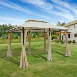Outsunny Cenador De Jardín 3x4 M Marco Acero Gazebo Con Doble Techo 6 Cortinas Laterales 8 Orificios De Drenaje Buena Ventilación Para Fiestas Eventos Crema -OUTSUNNY TIENDA 9e5a99c4b19f9db6c76537970915a00ff356785b 9d0ad902b99b40e197cc67d117f44187