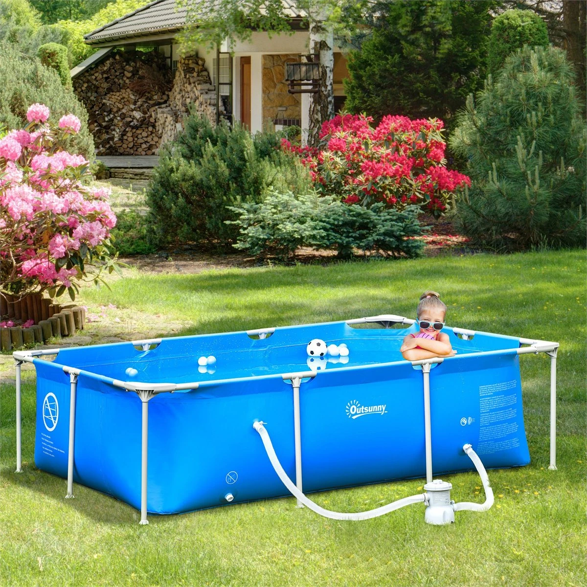 Outsunny Piscina Desmontable Tubular 252x152x65 Cm Con Depuradora De Cartucho 1200L/H Piscina Rectangular De Exterior Para Adultos Y Niños 2163L Azul 4 Outsunny Piscina Desmontable Tubular 252x152x65 Cm Con Depuradora De Cartucho 1200L/H Piscina Rectangular De Exterior Para Adultos Y Niños 2163L Azul - Imagen 2