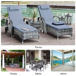 Outsunny Set De 2 Tumbonas Chaise Longue + 1 Mesa De Ratan Para Jardín O Terraza Sillas Con Cojín Y Respaldo Ajustable A 5 Niveles (Gris) 17 Outsunny Set De 2 Tumbonas Chaise Longue + 1 Mesa De Ratan Para Jardín O Terraza Sillas Con Cojín Y Respaldo Ajustable A 5 Niveles (Gris) -OUTSUNNY TIENDA 9e679dfbc9688a81d7b9dcb9917de8b49d73a8d7 8e1e2b16042842eba137449a056535b7