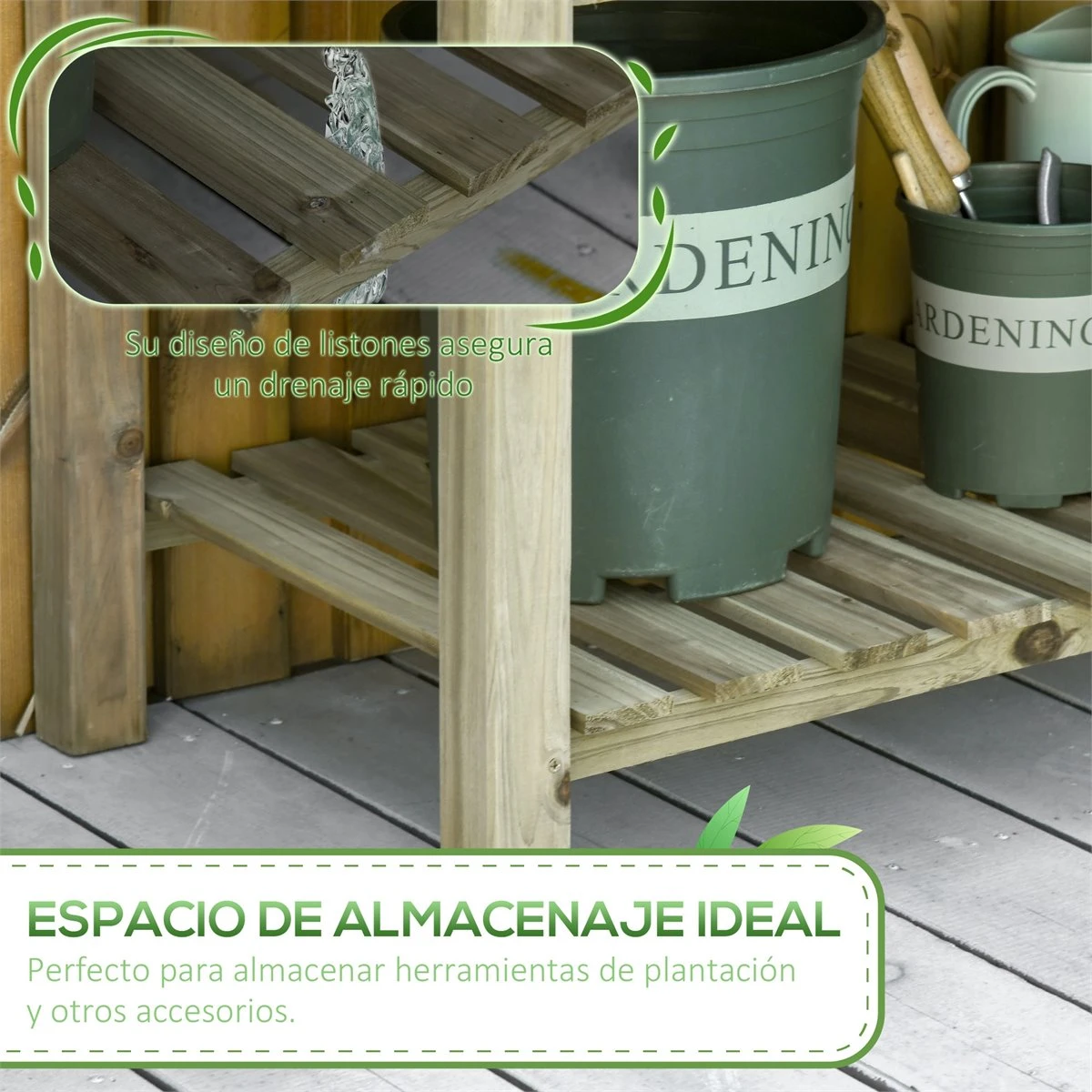 Outsunny Huerto Urbano De Madera Con Estante 91x51x76 Cm Mesa De Cultivo Rectangular Con Orificios De Drenaje Para Cultivos Plantas Jardín Terraza Exterior Color Natural 7 Outsunny Huerto Urbano De Madera Con Estante 91x51x76 Cm Mesa De Cultivo Rectangular Con Orificios De Drenaje Para Cultivos Plantas Jardín Terraza Exterior Color Natural - Imagen 5