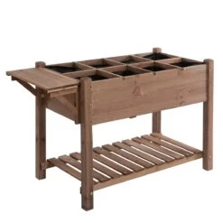 Outsunny Huerto Urbano Con Estantes Jardinera Elevada De Madera Macizapara Cultivo Flores Verduras Hierbas 123x54x74 Cm Marrón
