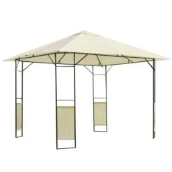 Outsunny Carpa 3x3x2.6m Cenador Jardin Marco De Acero Y 4 Paraviento Lateral Color Crema