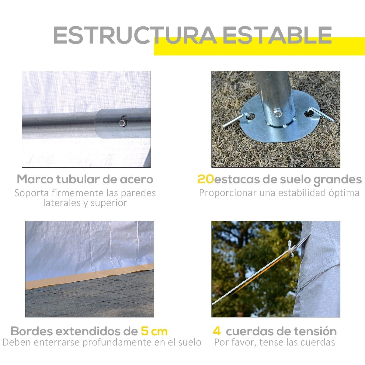 Outsunny Carpa De Jardín Cochera Gazebo 4x4m Pergola Cenador Pabellón 4 Paneles Laterales 4 Ventanas Para Fiesta Eventos Bodas Acero PE Blanco 8 Outsunny Carpa De Jardín Cochera Gazebo 4x4m Pergola Cenador Pabellón 4 Paneles Laterales 4 Ventanas Para Fiesta Eventos Bodas Acero PE Blanco - Imagen 6