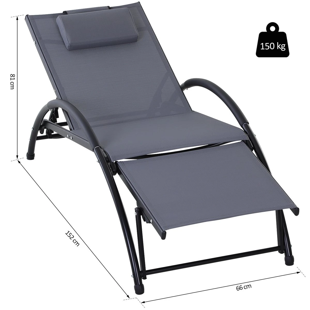 Outsunny Tumbona De Jardín Aluminio Reclinable Con Respaldo Ajustable De 5 Niveles Reposapiés Regulable Y Reposacabezas Extraíble Para Terraza Balcón Exterior 66x152x81 Cm Gris 5 Outsunny Tumbona De Jardín Aluminio Reclinable Con Respaldo Ajustable De 5 Niveles Reposapiés Regulable Y Reposacabezas Extraíble Para Terraza Balcón Exterior 66x152x81 Cm Gris - Imagen 3