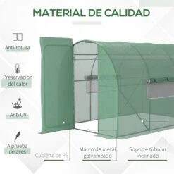 Outsunny Invernadero De Túnel 3x2x2 M Con Puerta Y Ventanas Función De Drenaje Invernadero De Jardín Grande Con Cubierta De PE Y Metal Galvanizado Para Cultivos Plantas Verduras Verde -OUTSUNNY TIENDA a356d229d095b996787f4fe99230511299e09261 867c3e1342be47a88e761911776ee626