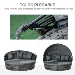 Outsunny Isla De Ratán Modular Para Exterior 5 Piezas Tumbona Redonda Con Toldo Plegable Cojines Extraíbles Lavables Y 3 Almohadas Marco De Metal 175x180x147 Cm Gris -OUTSUNNY TIENDA a3e3d9c2e45511ff30357a64dd487bd3a8587628 a66b74ed921e411483dade8b04d7c93d