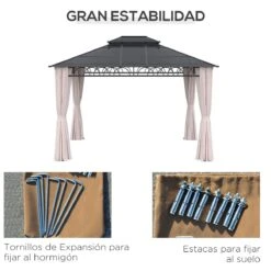 Outsunny Cenador De Jardín 3,6x3 M Gazebo De Exterior Con Techo Doble De Policarbonato 4 Cortinas Mosquiteras Laterales Con Cremallera Y Marco De Aluminio Para Patio Fiestas Terraza -OUTSUNNY TIENDA a4cd3bc502e52ca55c16f011d20d6335b3063ce5 c21c51729dc245c781047ab83ba30150
