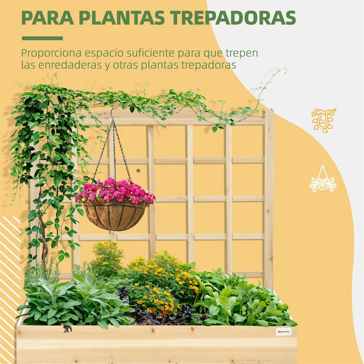 Outsunny Jardinera De Madera Con Enrejado Arriate De Jardín Con Celosía Jardinera De Caja Para Trepadoras Cultivos Verduras Flores 110x116x120 Cm Natural 6 Outsunny Jardinera De Madera Con Enrejado Arriate De Jardín Con Celosía Jardinera De Caja Para Trepadoras Cultivos Verduras Flores 110x116x120 Cm Natural - Imagen 4