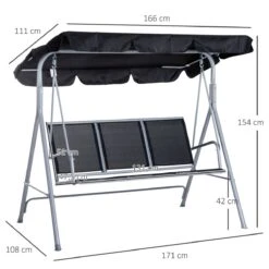 Outsunny Columpio Balancín Jardín De 3 Plazas Con Toldo Ajustable Respaldo Transpirable Y Marco De Metal Para Terraza Balcón Exterior Carga 240 Kg 171x108x154 Cm Negro -OUTSUNNY TIENDA a628def9a382f4acc8500e60df3f970dcc08598f 6ed30b629dab402ba640478f4ab6d040