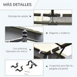 Outsunny Pérgola De Jardín 4x3 M Cenador Montado En Pared Con Toldo Y 4 Orificios De Drenaje Marco De Metal Y Poliéster 180 G/m² Para Patio Terraza Crema -OUTSUNNY TIENDA a7c67d68d6a4fa0548cbdba6e0c2abae3cbf6df6 4cb09d9cf67d4f55aed9df6f35d4c027
